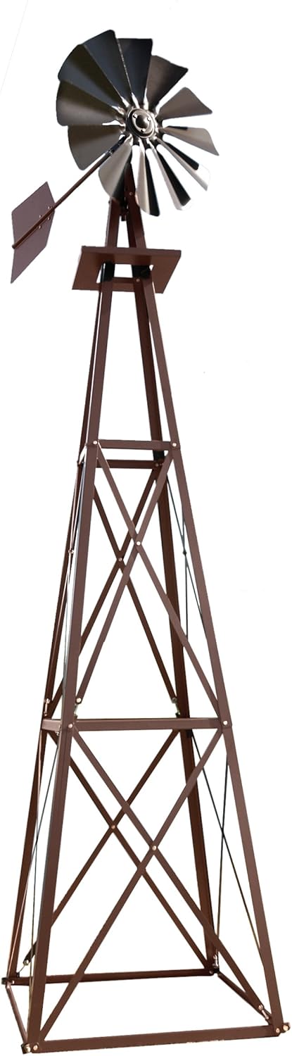 Outdoor Water Solutions Large Bronze Backyard Windmill – 11ft 6in Durable Weather-Resistant 4-Leg