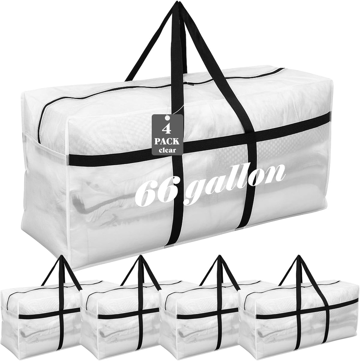 4 Pcs 66 Gallon Large Moving Bags with Zipper and Handles Foldable Storage Duffle Bags Heavy Duty