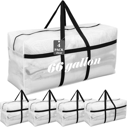 4 Pcs 66 Gallon Large Moving Bags with Zipper and Handles Foldable Storage Duffle Bags Heavy Duty