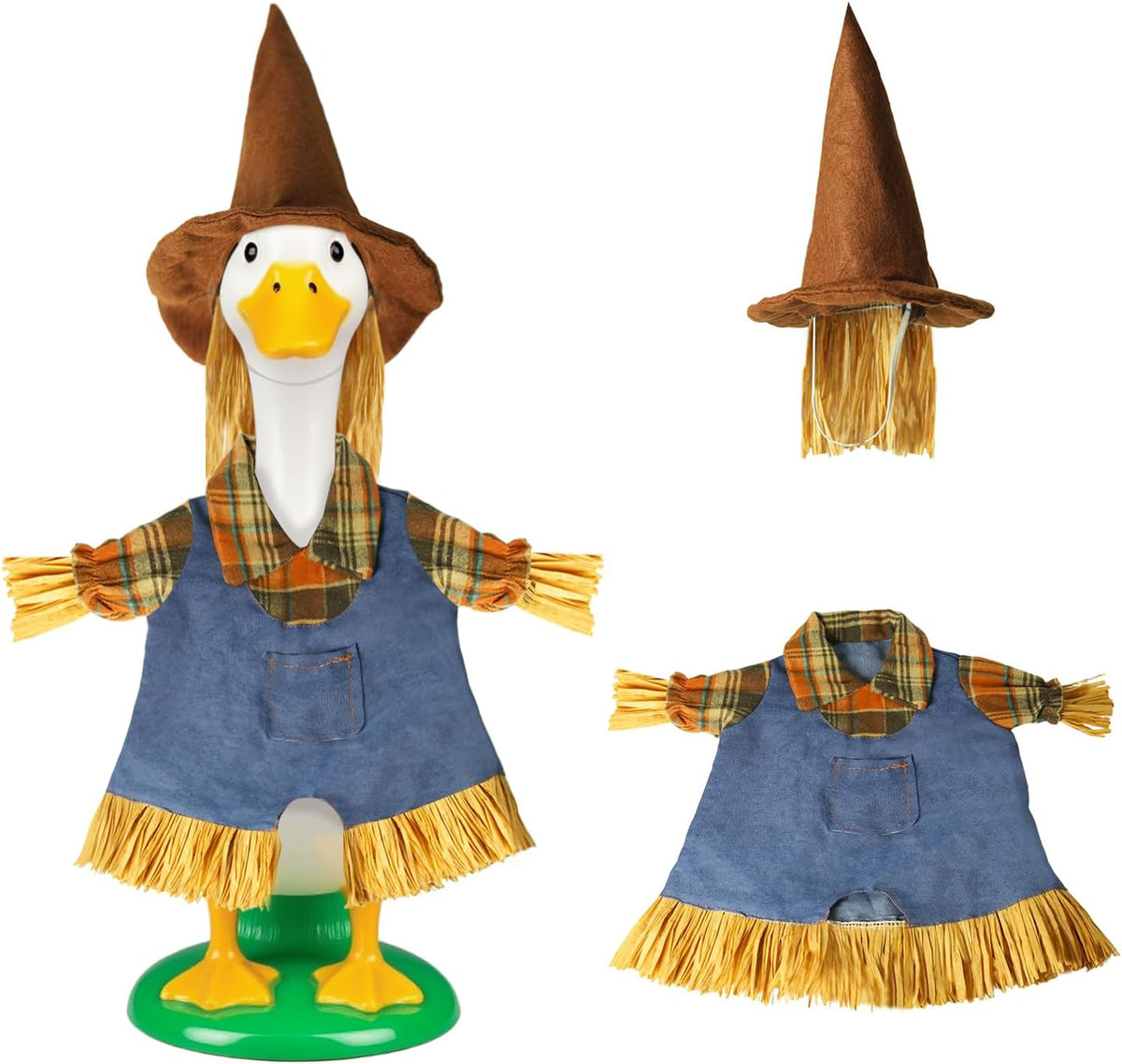 Fall Scarecrow Porch Goose Outfits for 23" Lawn Statue - Cute Hat & Clothes Set for