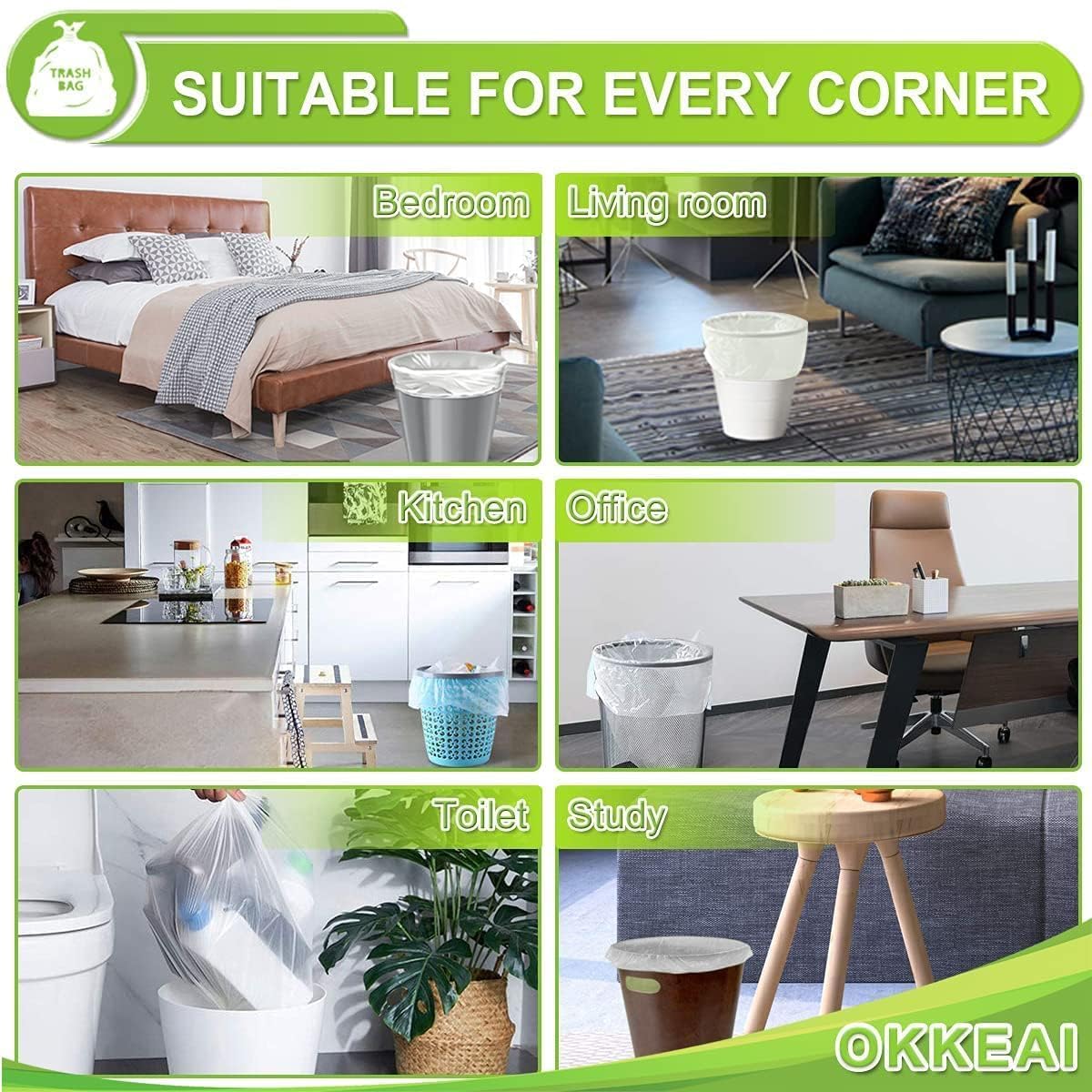 OKKEAI 4-5 Gallon Trash Bags Small Garbage Bags Bathroom Trash Can Bags150 Counts Wastebasket
