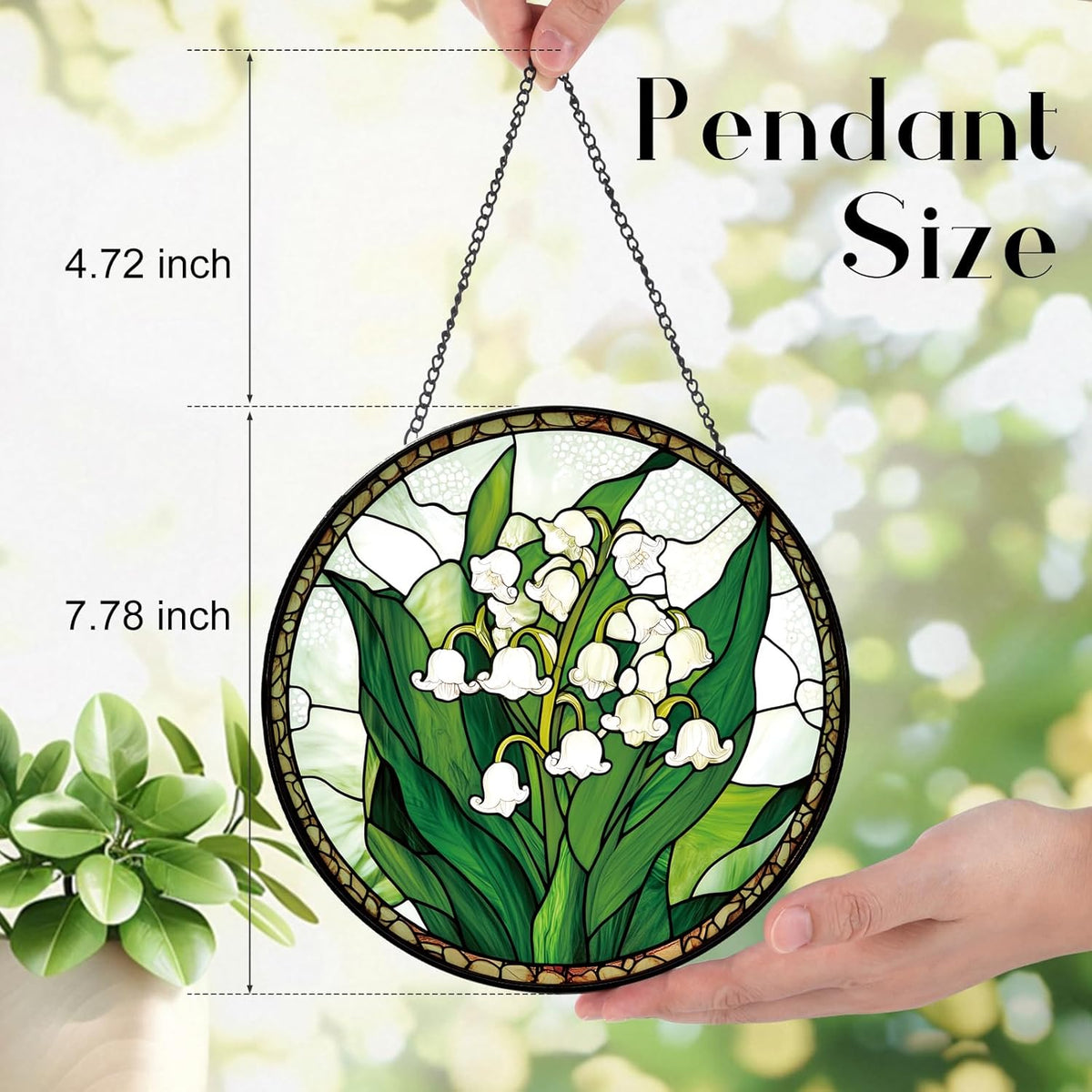 Lily of The Valley Flower Suncatcher -7.9 in Stained Glass Window Hanging Sun Catcher Garden Decor