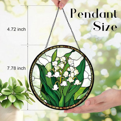 Lily of The Valley Flower Suncatcher -7.9 in Stained Glass Window Hanging Sun Catcher Garden Decor