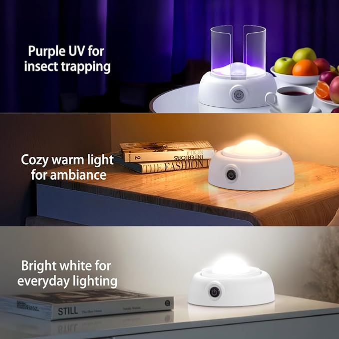 Fruit Fly Traps for Indoors Gnat Trap Lamp, Double Side Sticky Paper 360° Attraction for Fruit Fly