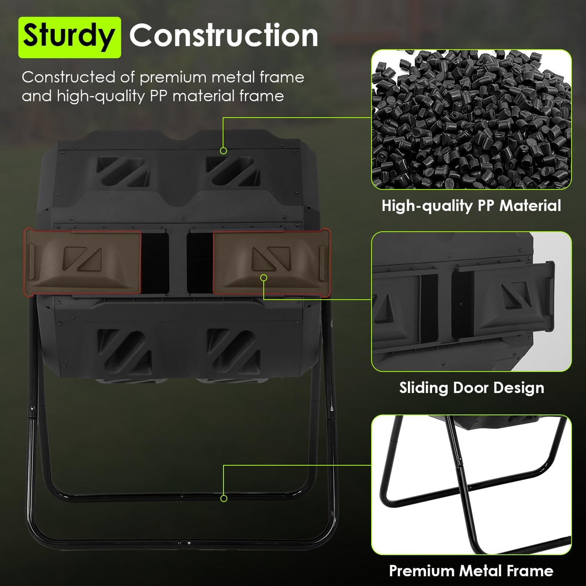 43 Gallon Compost Bin Outdoor Tumbling Composting Bins Compost Tumbler Bucket Trash Can w/Dual