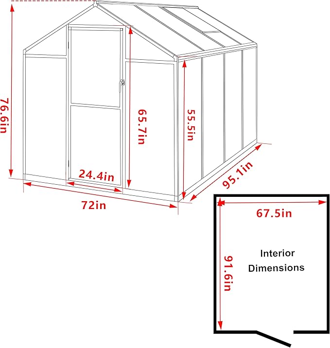 BlueWish 6x8FT Greenhouse, Walk-in Green House with Adjustable Vents, Rivet Structure, Greenhouses