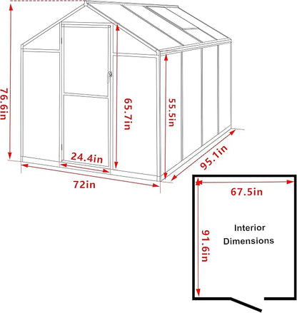 BlueWish 6x8FT Greenhouse, Walk-in Green House with Adjustable Vents, Rivet Structure, Greenhouses