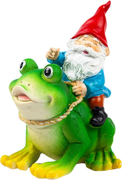 Gnome Riding on Frog Garden Statue Outdoor Garden Frog Statue for Yard Decoration Lawn Ornament