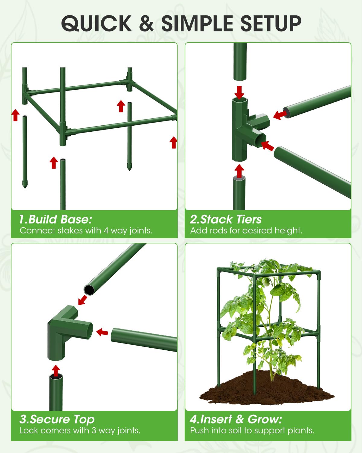 MQHUAYU 3 Pack Tomato Cages,Square Tomato Plant Stakes Support Cages Trellis for Garden Climbing