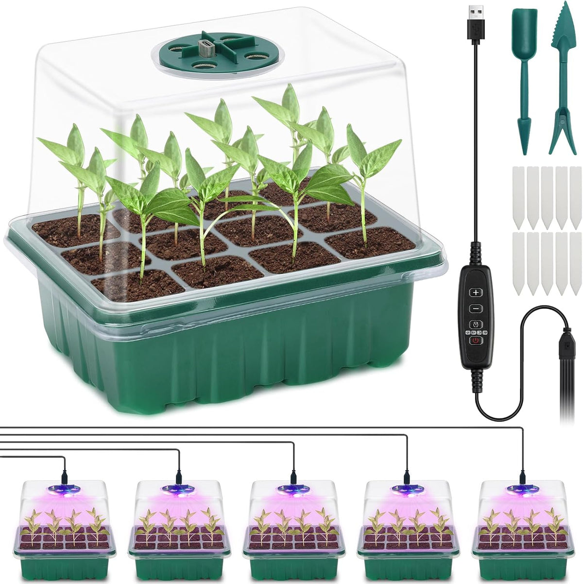 Seed Starter Tray, Plant Propagation Station with Grow Light, Seedling Starter Trays with Timing