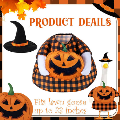 Sanwuta 1 Set Halloween Porch Goose Outfit Pumpkin Pillow Design with Hat for 23" Lawn Cement Goose