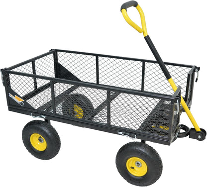 900 lbs Steel Garden Cart, Heavy Duty Yard Utility Wagon with 10" Pneumatic Tires, Removable Mesh