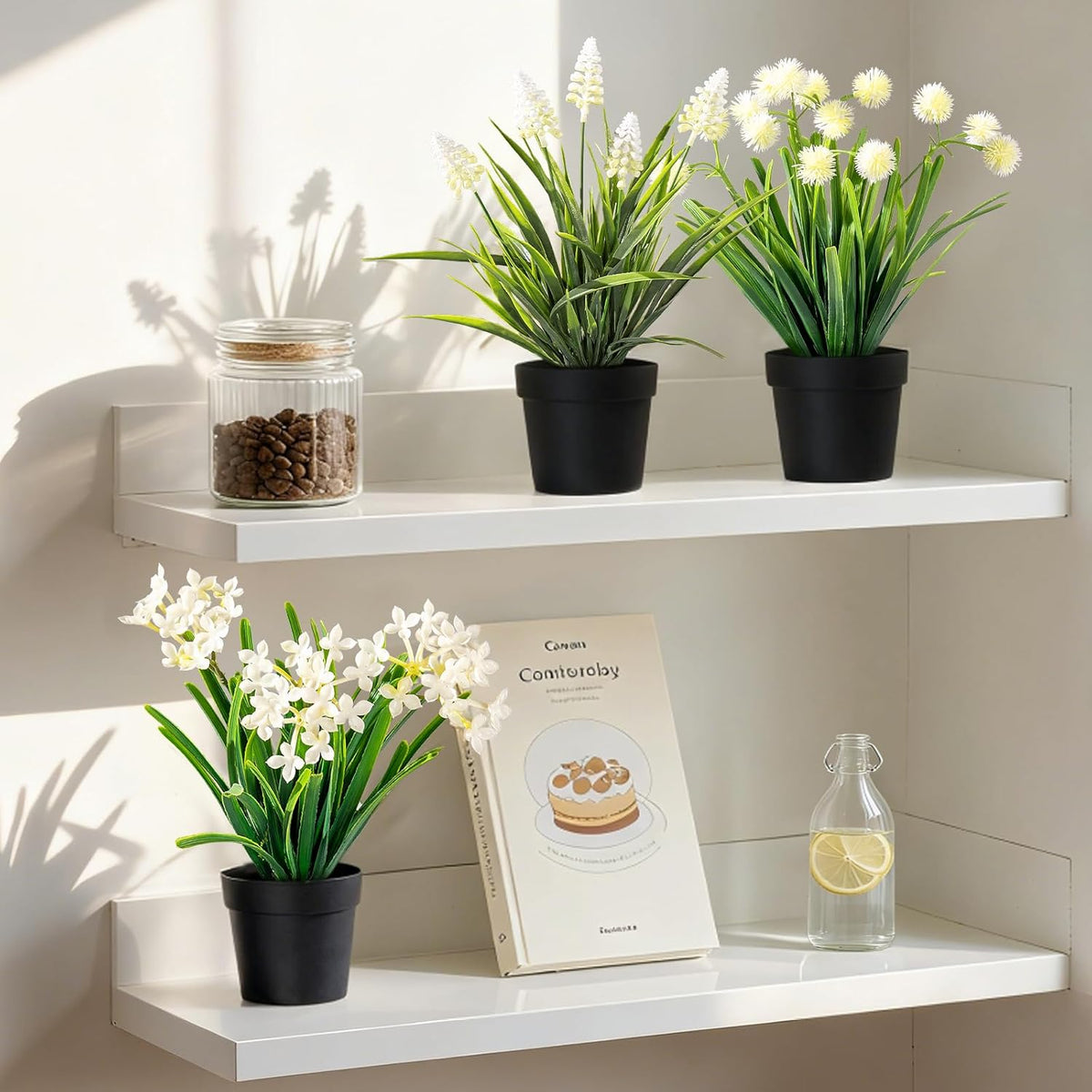 3 Pack Fake Small Plant Artificial Potted Flowers for Home Decor Fake Flower Plant Greenery Mini