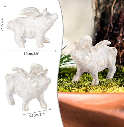 Sungmor 2PC Small Hog Heaven Flying Pig Statues, Cast Iron Animal Angel Figurine, Garden Patio Yard