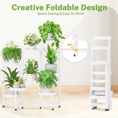 iDavosic.ly 8 Tier Folding Plant Stand Indoor Outdoor with Plastic Tray, Tiered Corner Flower