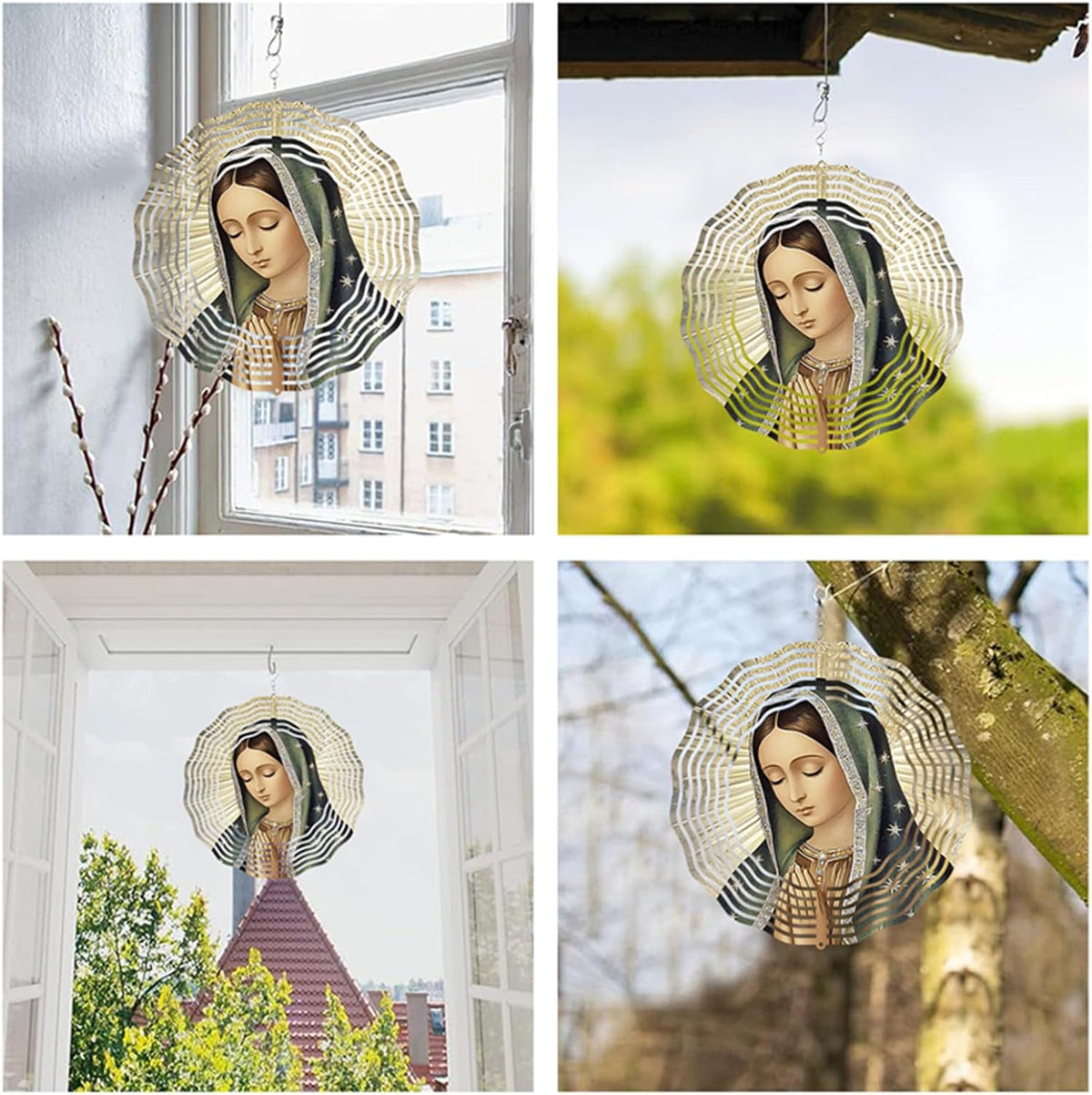 Virgin Mary Prayer Wind Spinner, Metal Wind Spinners Outdoor Indoor,Virgin Mary Hanging Garden