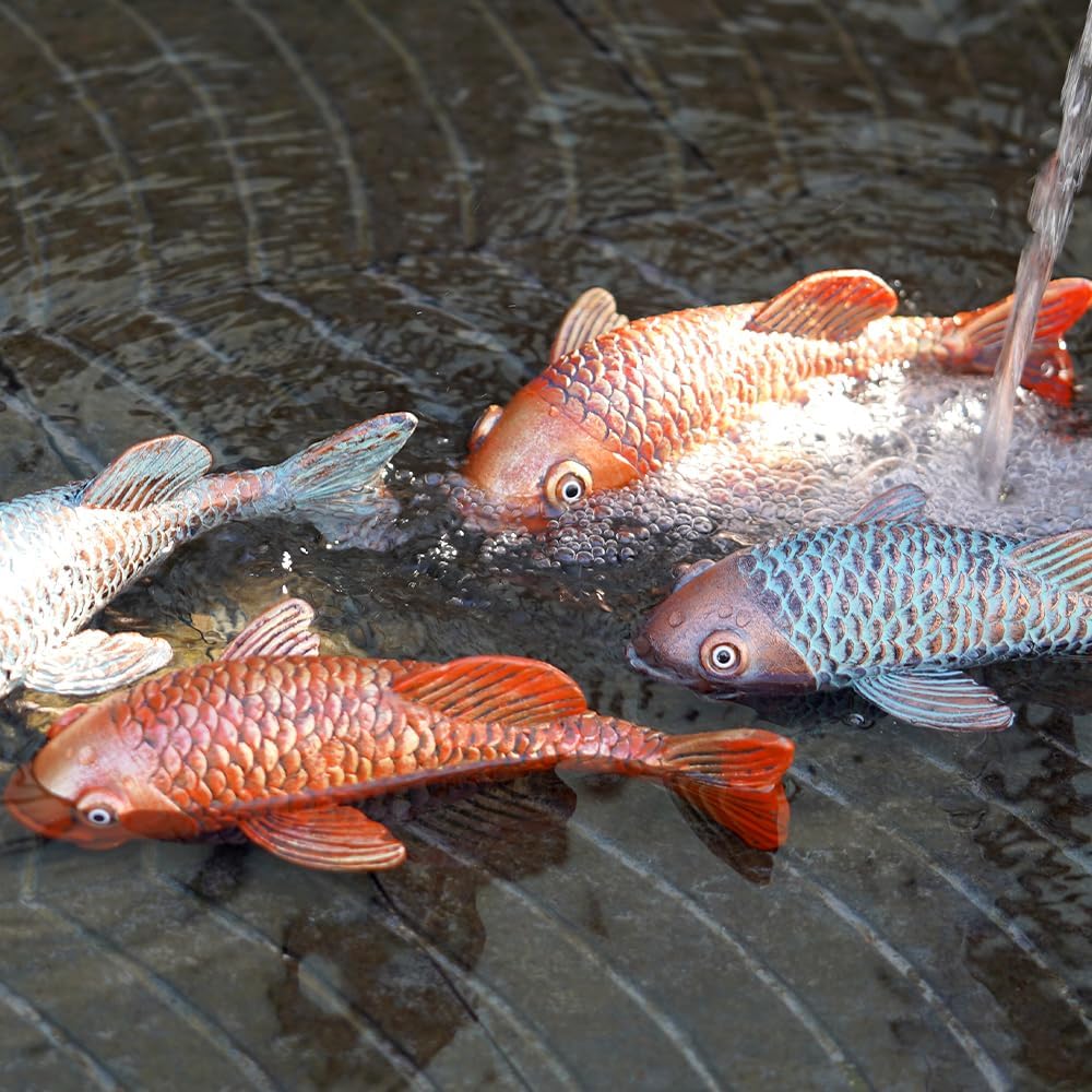 Antique Ceramic Koi Fish Garden Statues - Set of 2 | Exquisite Fish Sculptures for Outdoor, Patio
