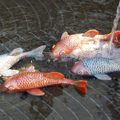 Antique Ceramic Koi Fish Garden Statues - Set of 2 | Exquisite Fish Sculptures for Outdoor, Patio