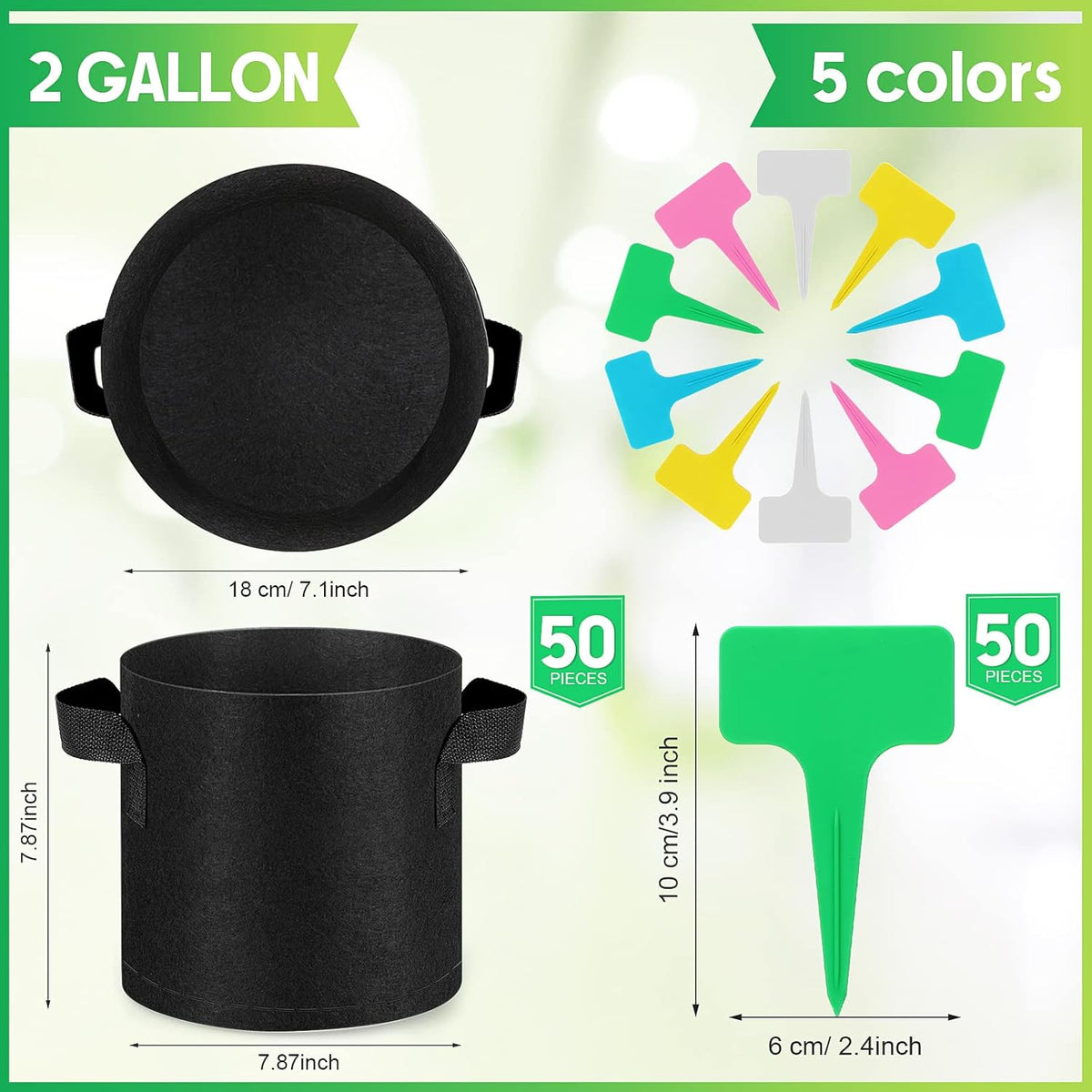 Nuanchu 50 Packs Grow Bags Small Aeration Fabric Pots Nonwoven Garden Bags Grow Pots Planter with