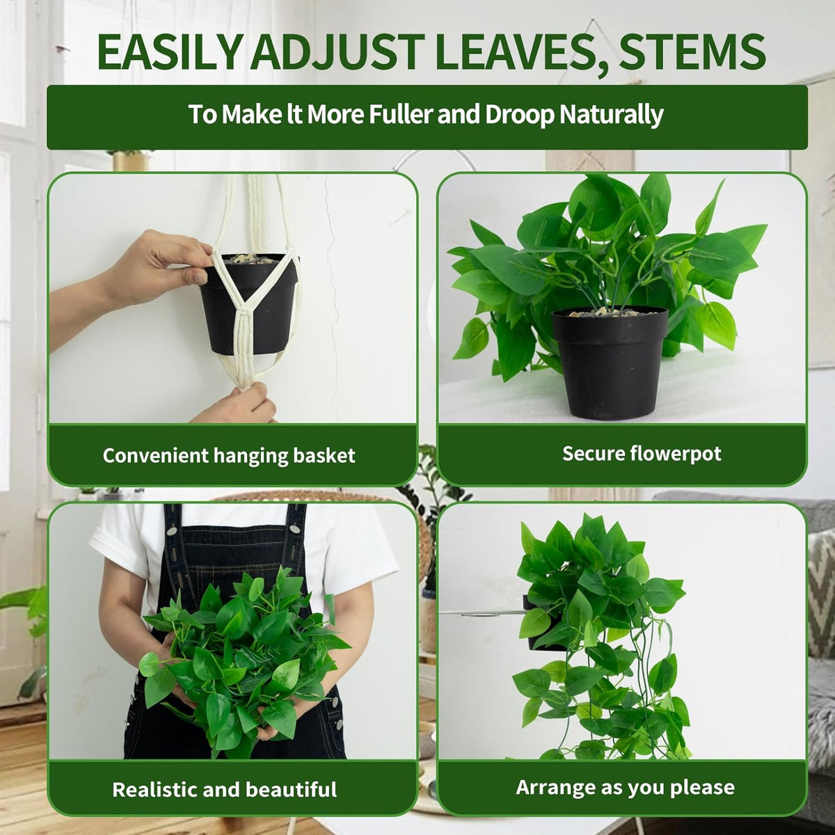 Fake Hanging Plants for Room Decor,1pcs Artificial Potted Plants Vines for Wall Home Office