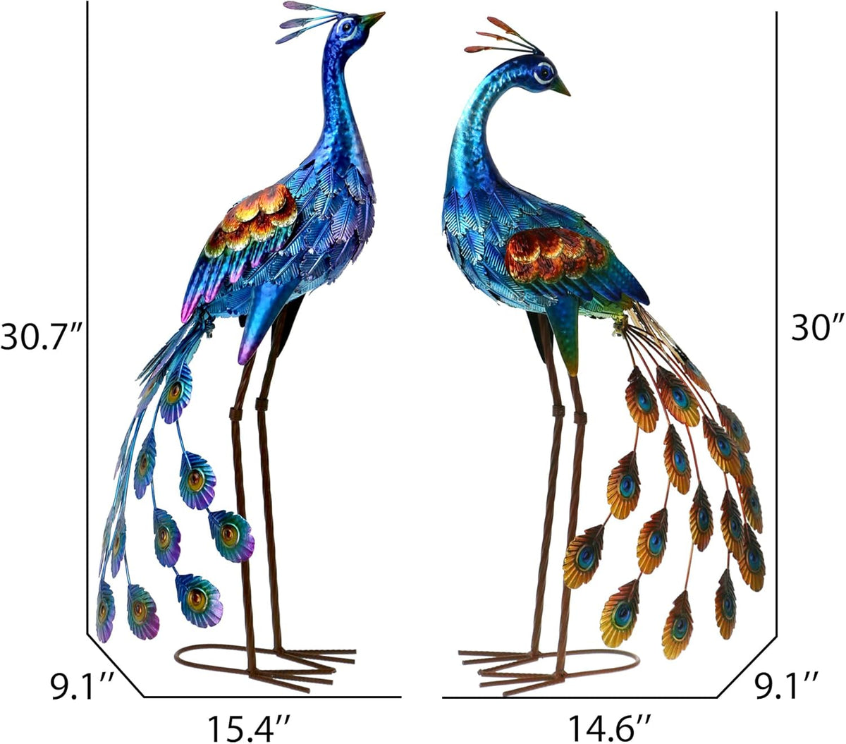 Kircust Peacock Garden Statue and Sculpture, Metal Peacocks Yard Art Lawn Decor, Large Birds Garden