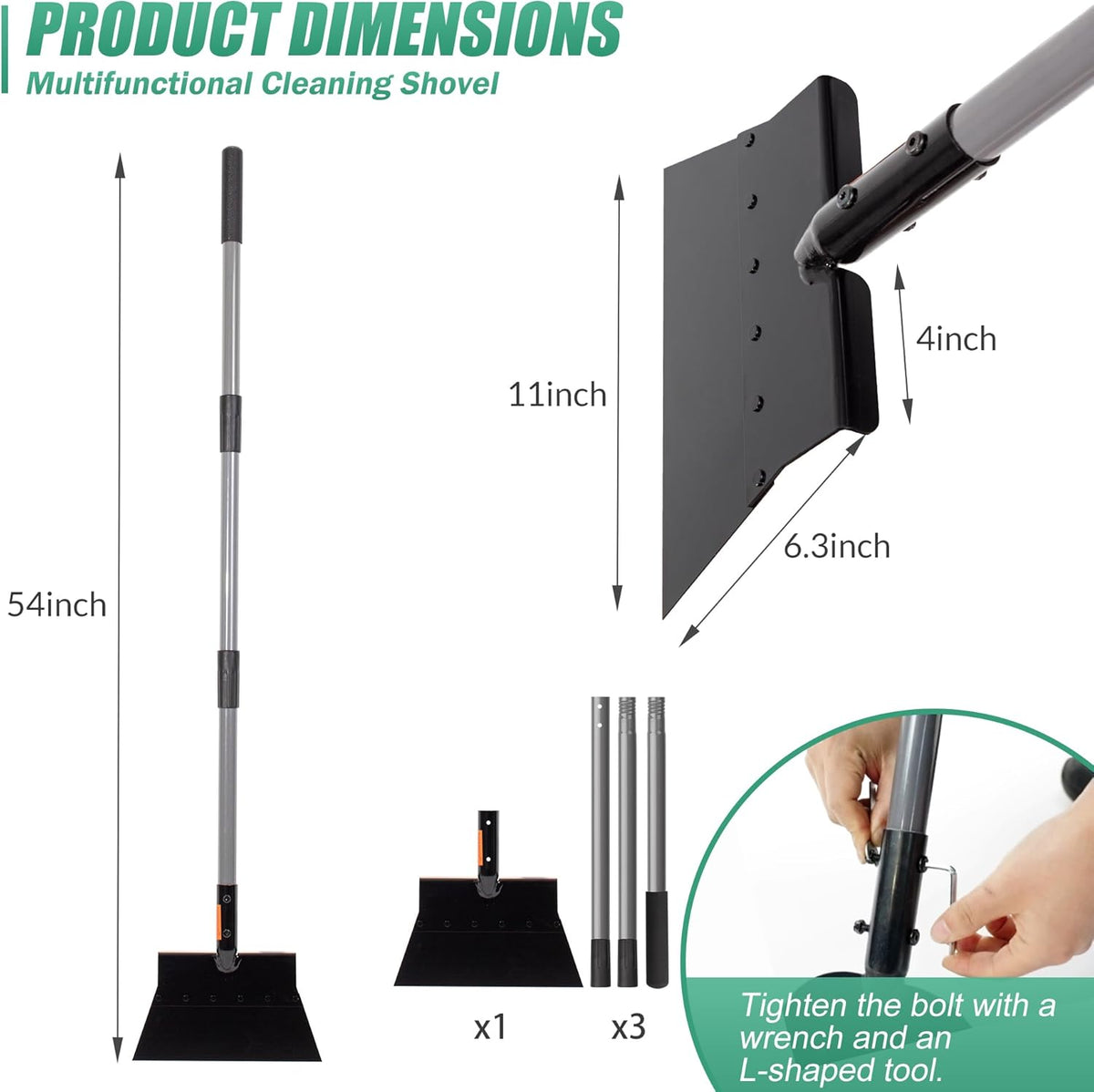 Suchtale 54 Inch Heavy Duty Snow Shovel and Ice Scraper with Adjustable Long Handle