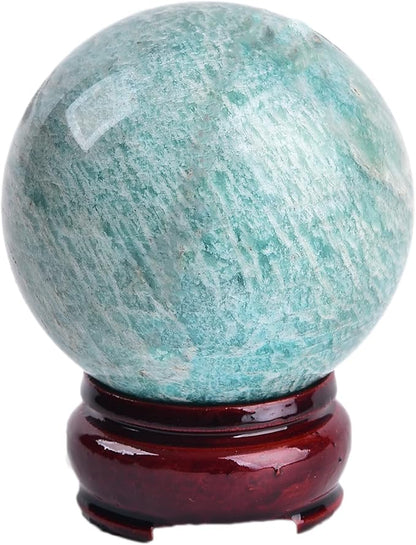 JIC Gem Amazonite Crystal Ball with Wood Stand Gemstone Sphere,Healing Crystal Balls for Reiki