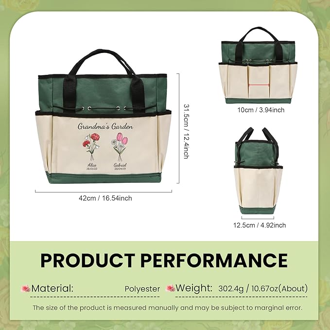 Personalized Garden Tools Set for Women: Custom Text Garden Tool Bag and Garden Shovel & Transplant