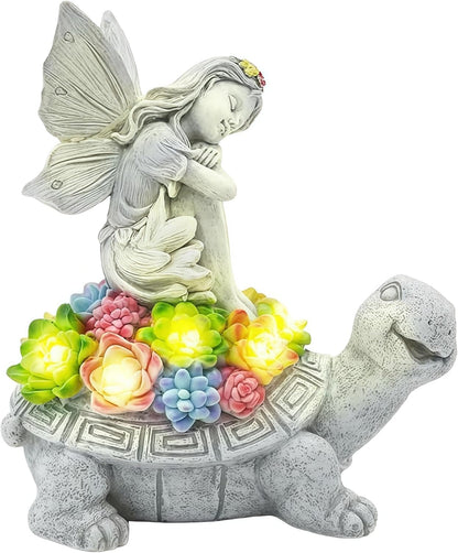 Solar Angel Garden Statue，Solar Garden Statue Angel and Turtle,Figurines Outdoor Decor,Outdoor