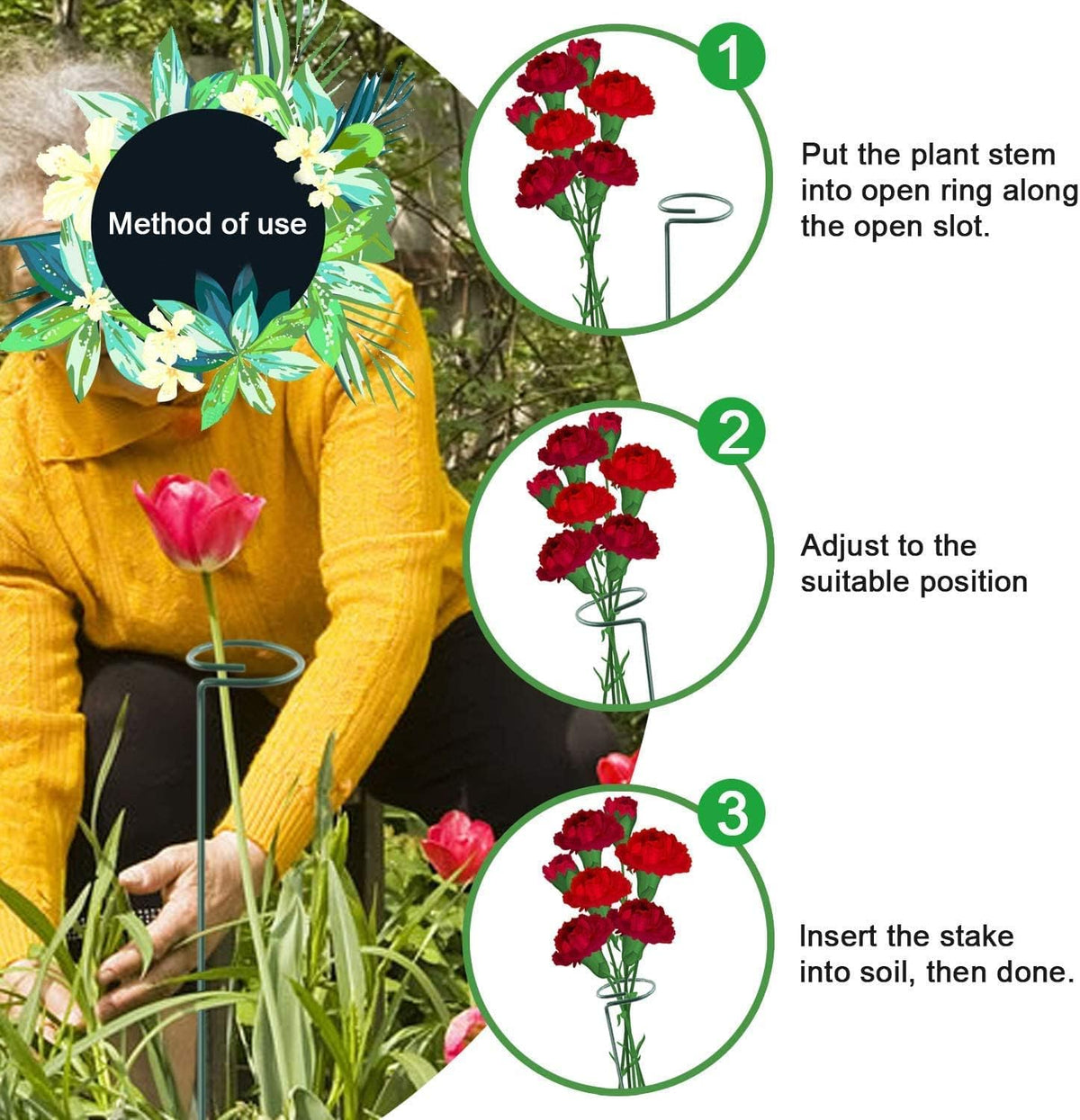 HiGift 10 Pack 24 inch Plant Stakes and Supports, Metal Flower Stakes for Potted Plant Indoor