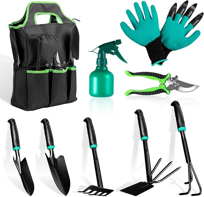 9 PCS Garden Tool Set Kids Gardening Tool Kit for Digging, Planting and Pruning, Gardening Hand