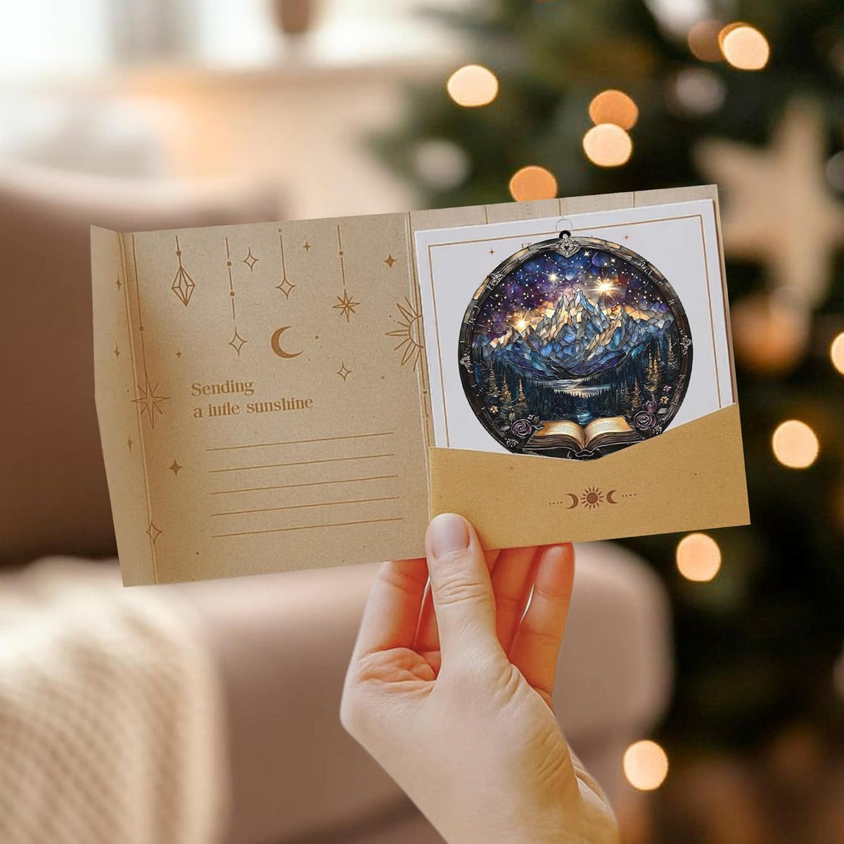 Mountains Books Bookish Acrylic Suncatcher Stained Glass Effect Window Car Hanging Christmas
