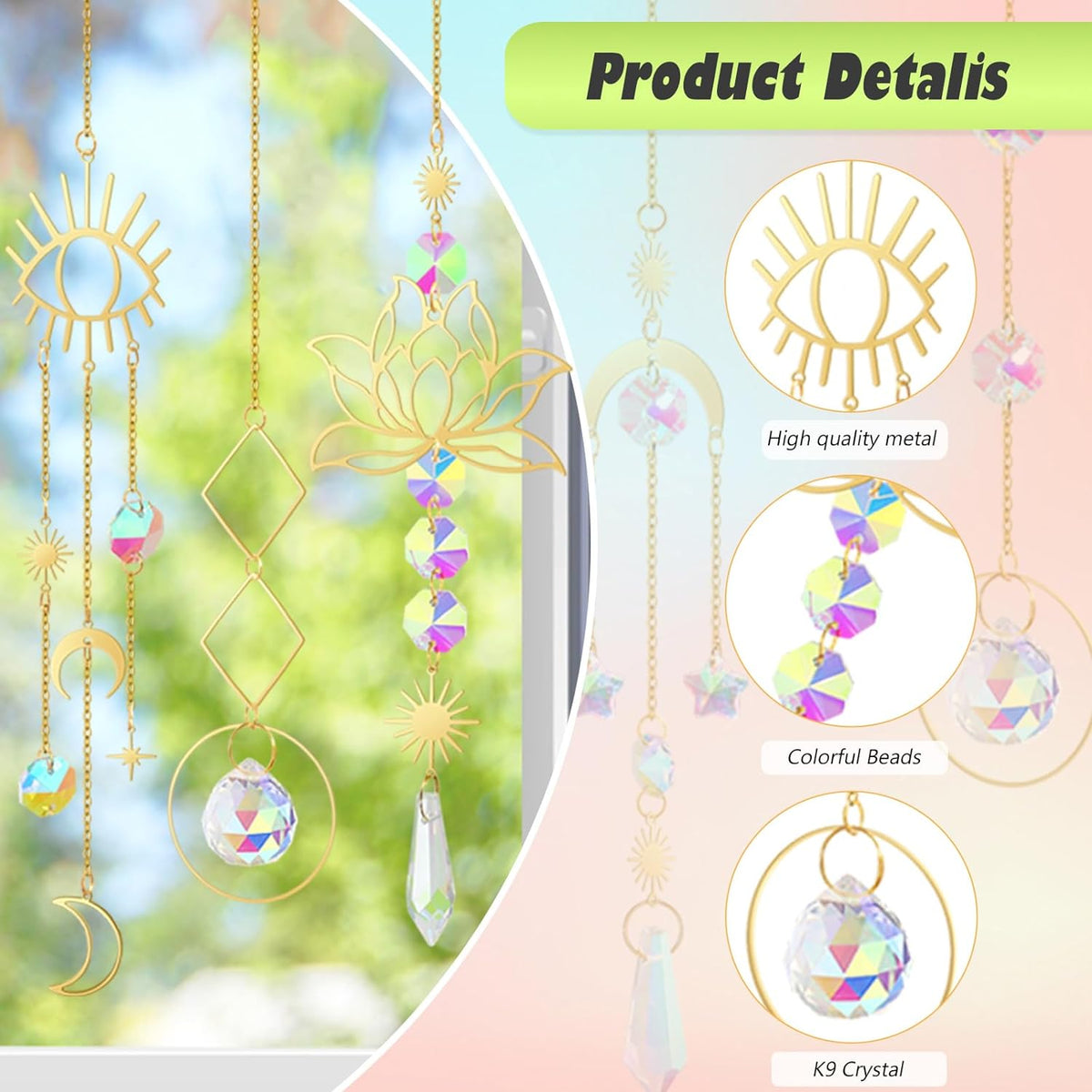 ilclviz Suncatcher Crystal Hanging Sun Catcher Prism with Chain Pendant Ornament Crystal Balls for