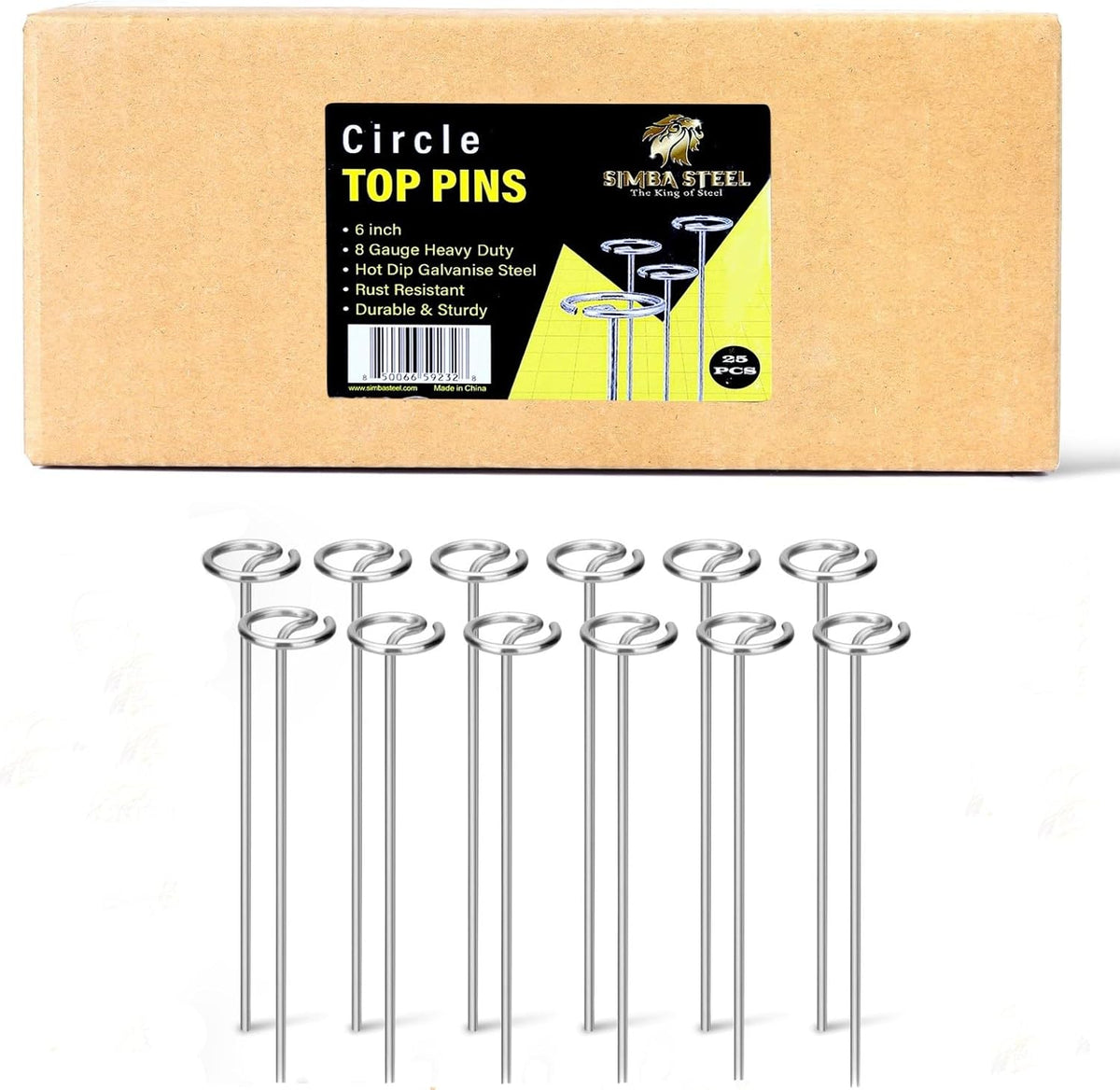 8 Gauge Circle Top Lanscape Pins - 25 Pack x 6 Inch Galvanised, Heavy Duty, Not Easy to Bend