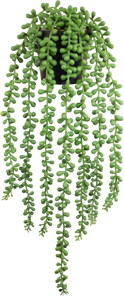Fake Plants Indoor Artificial String of Pearls Plant in Black Pots, Long - Trail Realistic Green