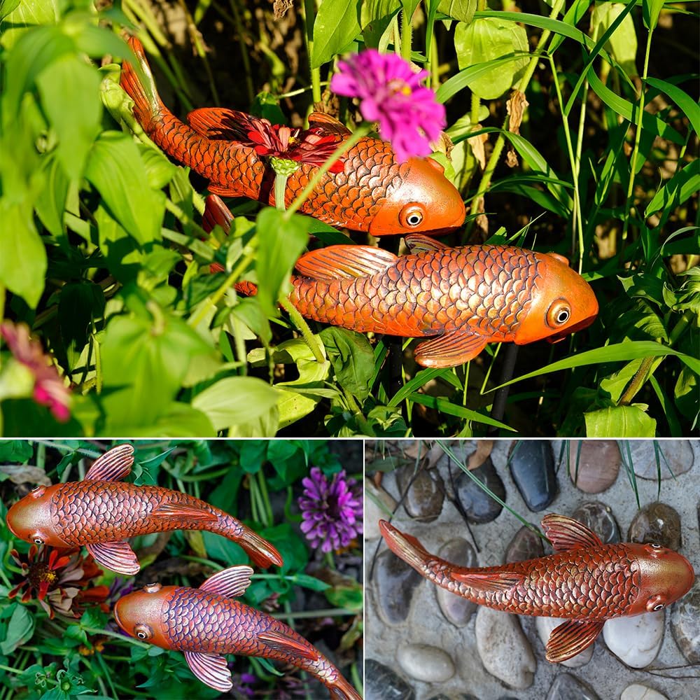 Antique Ceramic Koi Fish Garden Statues - Set of 2 | Exquisite Fish Sculptures for Outdoor, Patio