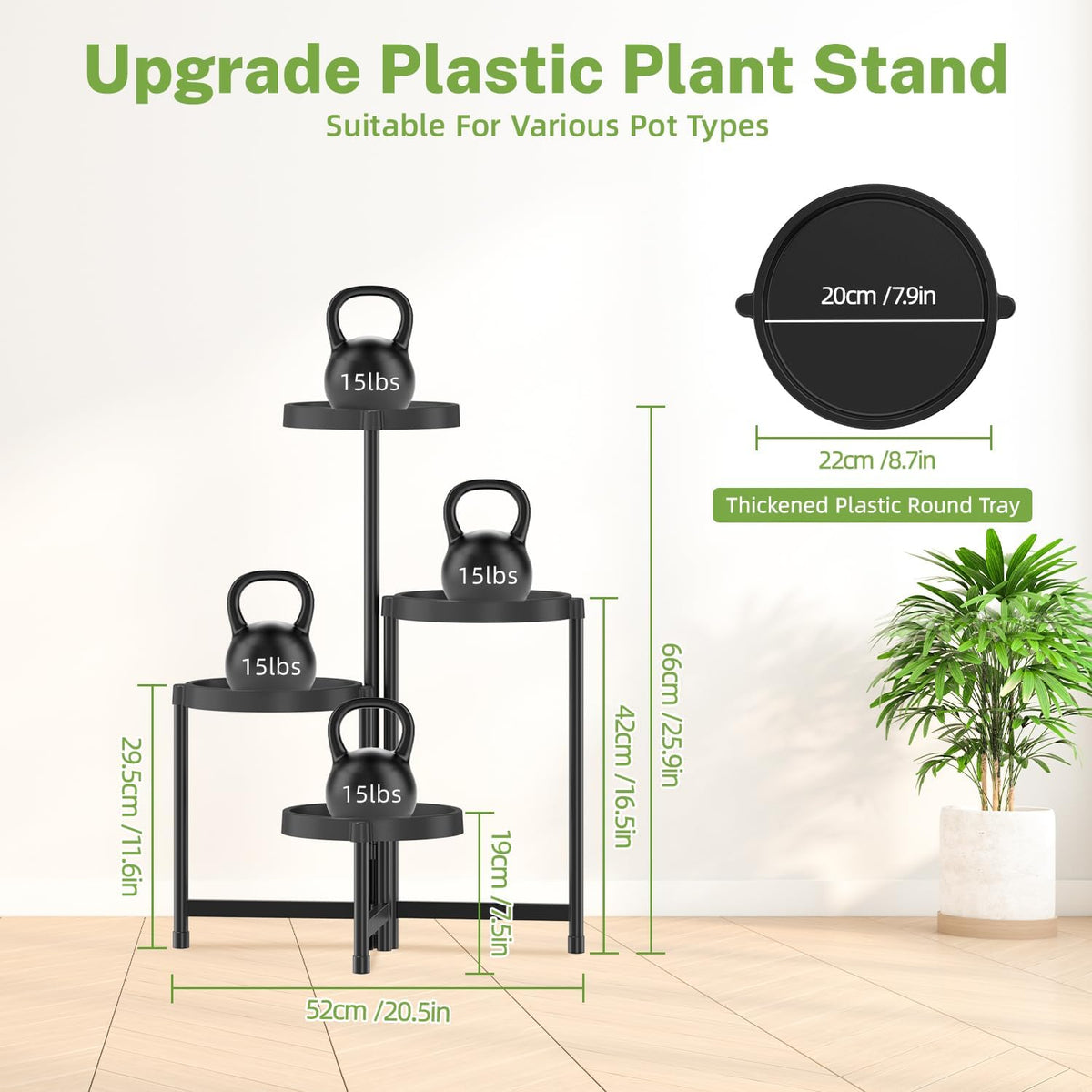 iDavosic.ly 4 Tier Folding Plant Stand Indoor Outdoor with Plastic Tray, Tiered Corner Flower