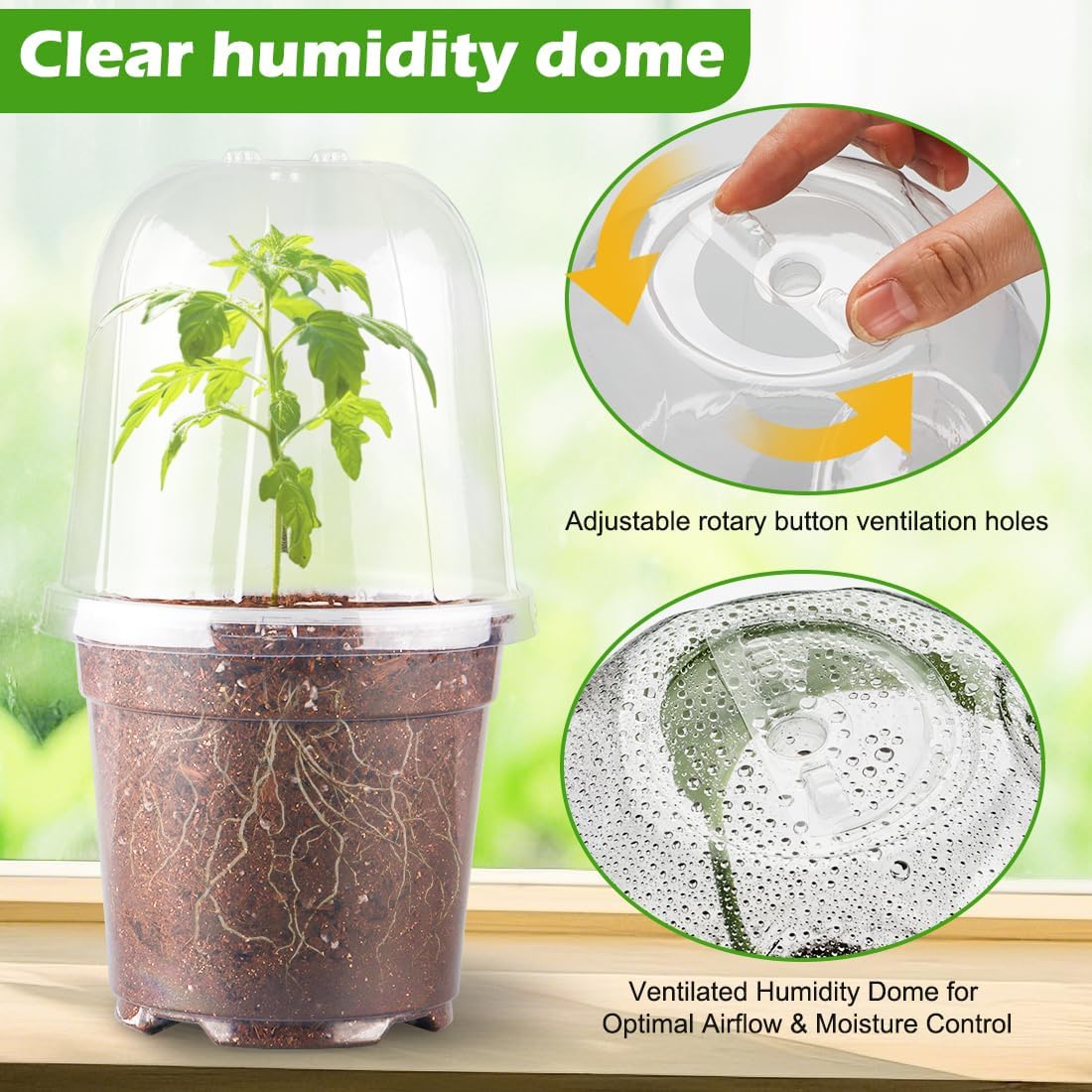 6 Inch Clear Nursery Pots with Humidity Dome, 15 Pack Durable Seed Starting Pot with Drainage