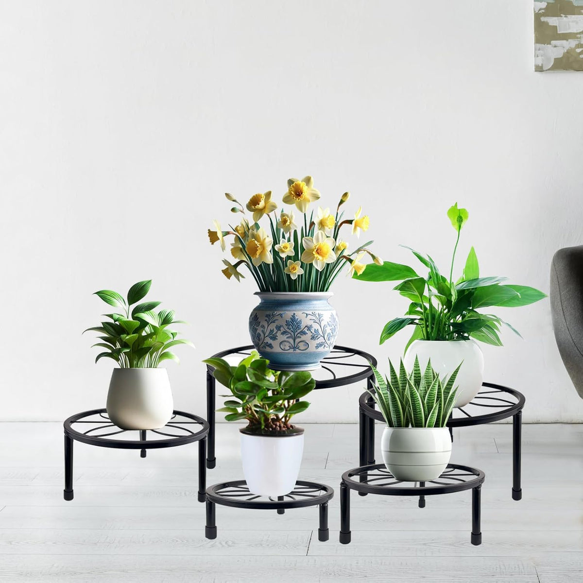 5 Packs Metal Plant Stand Indoor, Outdoor Black Plant Stand for Multiple Plant, Rustproof Iron
