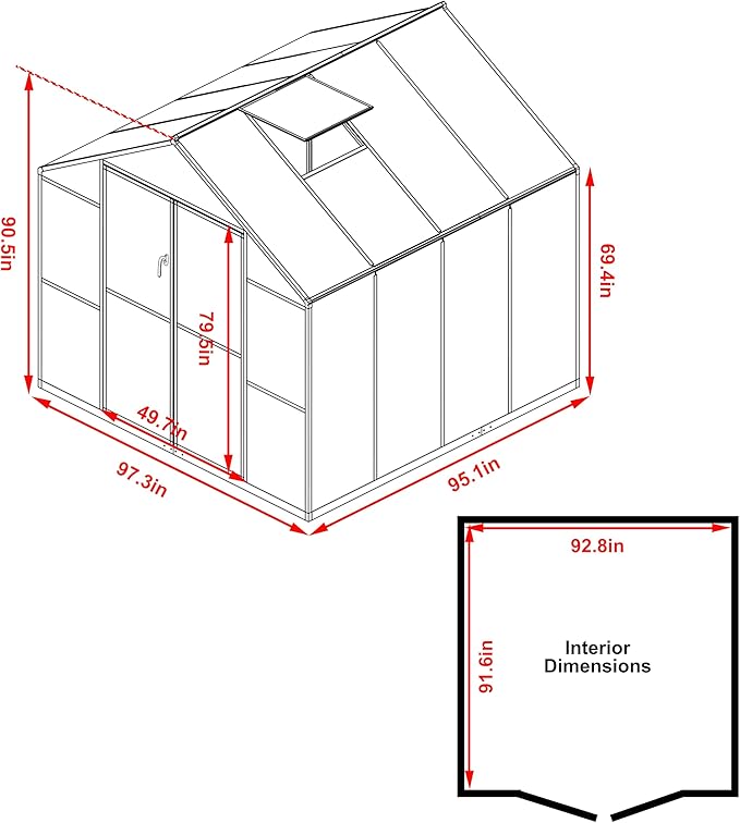 BlueWish 8x8FT Greenhouse for Outdoors, Greenhouses with Adjustable Vents, Lockable Door, Outdoor