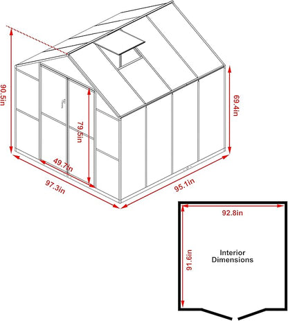 BlueWish 8x8FT Greenhouse for Outdoors, Greenhouses with Adjustable Vents, Lockable Door, Outdoor