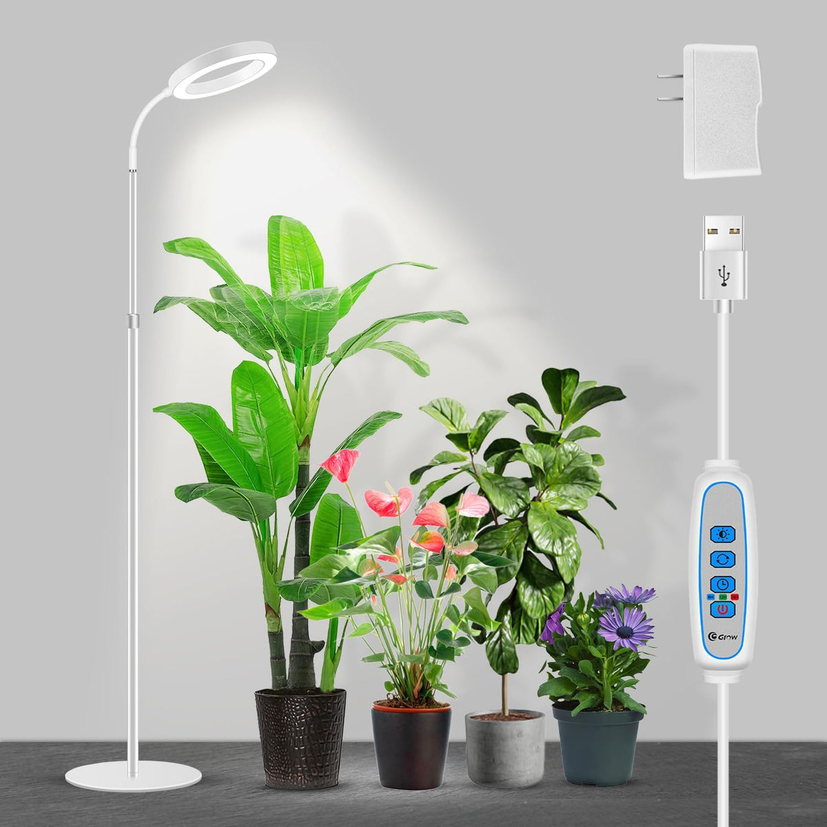 Garpsen Grow Light, Full Spectrum LED Plant Lights with Stand, 3 Color Modes Floor Grow Lamp with