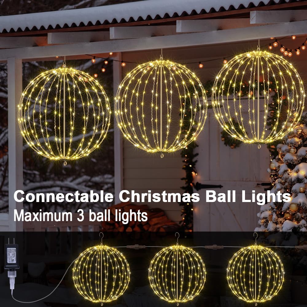 LIGHTSHARE 20IN 200LED Light Ball Yard Decoration Pathway Lights Sphere Light Fold Flat Metal Frame