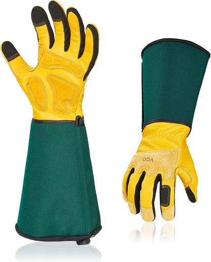 Vgo... Safety Work Gloves Men,Extra-long Cuff, Cow Grain Leather,Puncture-proof, Thornproof