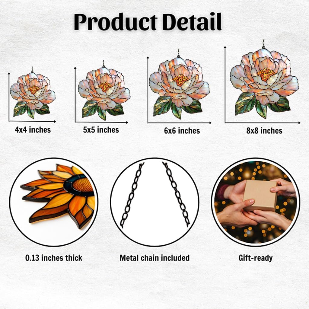 Pastel Pink Peony Acrylic Suncatcher Stained Glass Effect Window Car Hanging Christmas Ornament