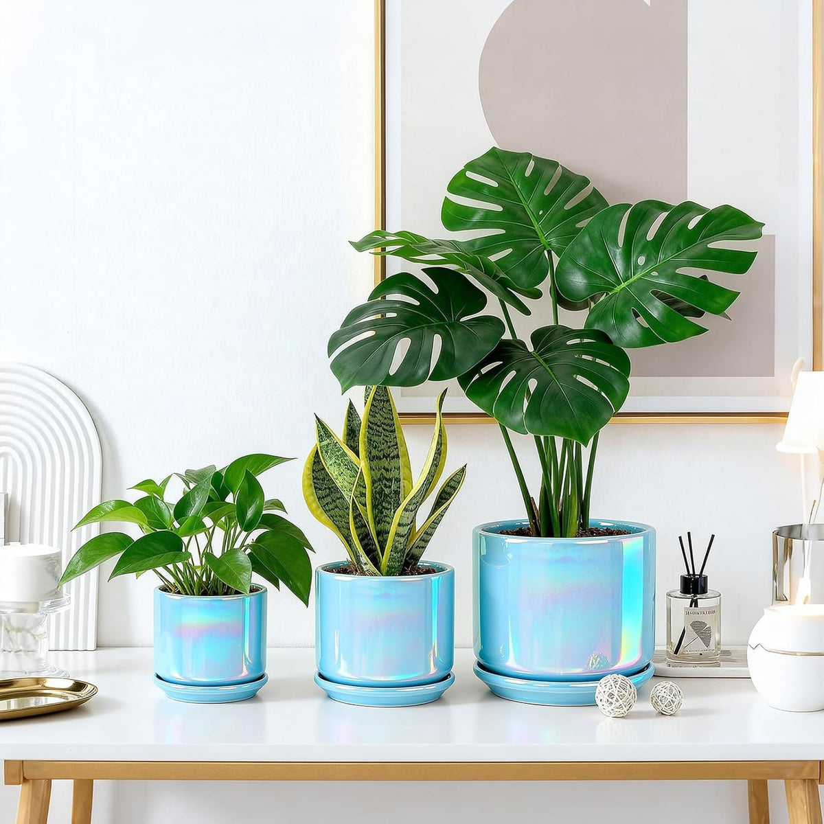 EFISPSS Ceramic Planter 4+5+6 Inch Ceramic Flower pots for Indoor Plants with Drainage,for