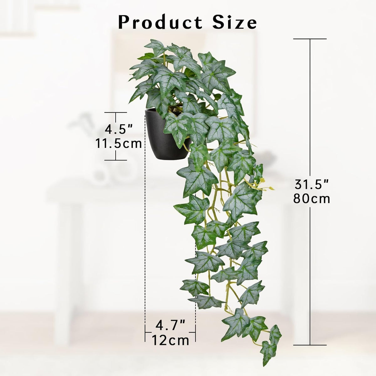 Realistic Fake Pothos Ivy Plant with Pot Artificial Leaves Featuring a White Frosted Finish for