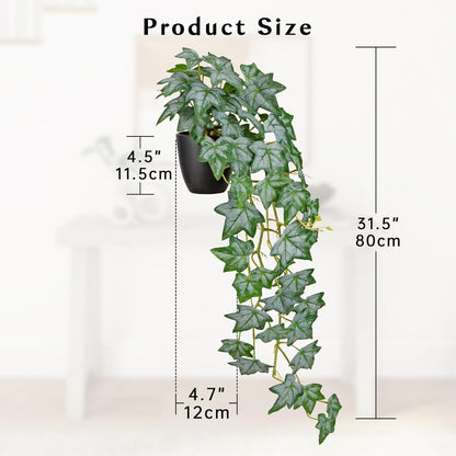 Realistic Fake Pothos Ivy Plant with Pot Artificial Leaves Featuring a White Frosted Finish for