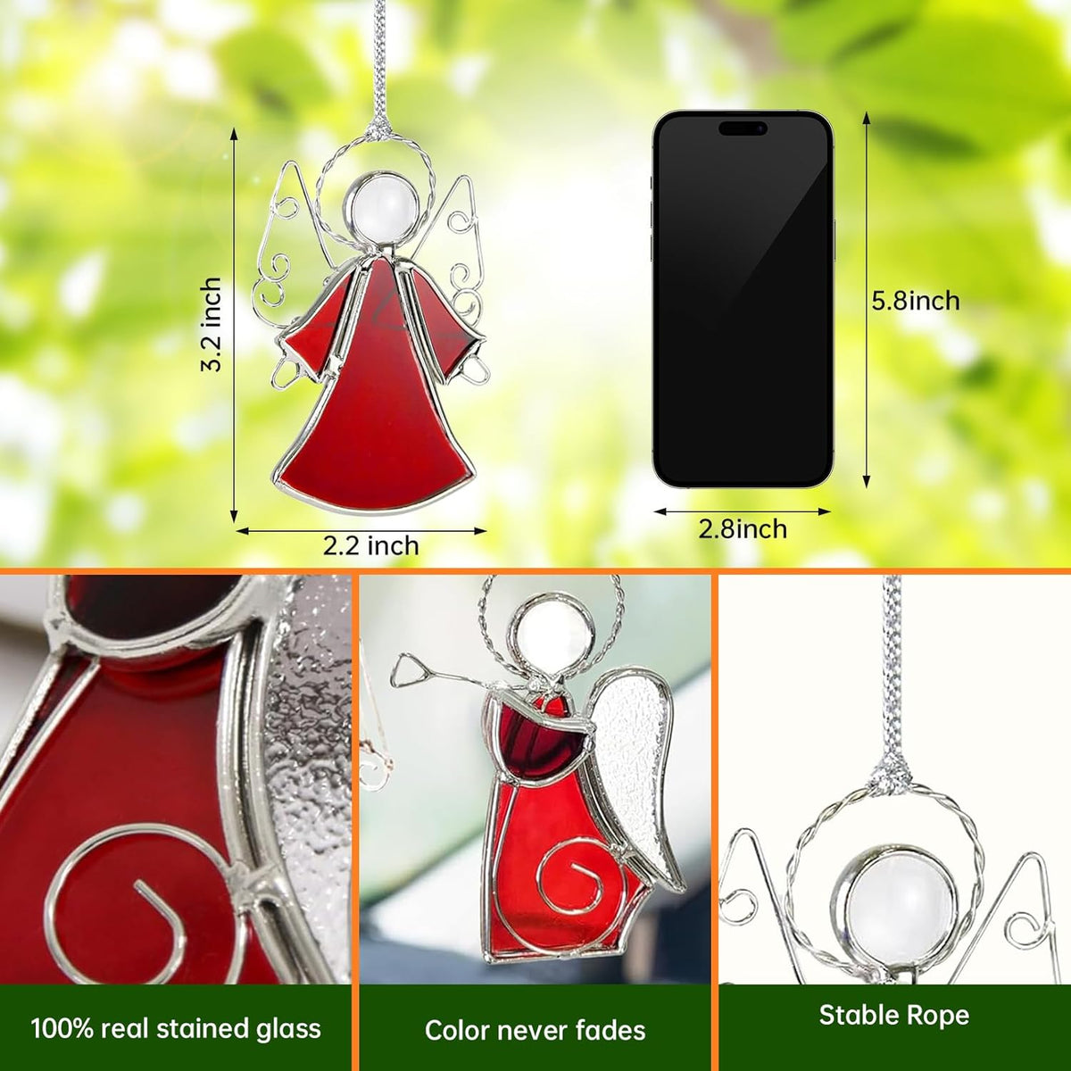 3PCS Handmade Angel Stained-Glass Sun-Catchers for Window Hangings, Stain Glass Angel Suncatchers