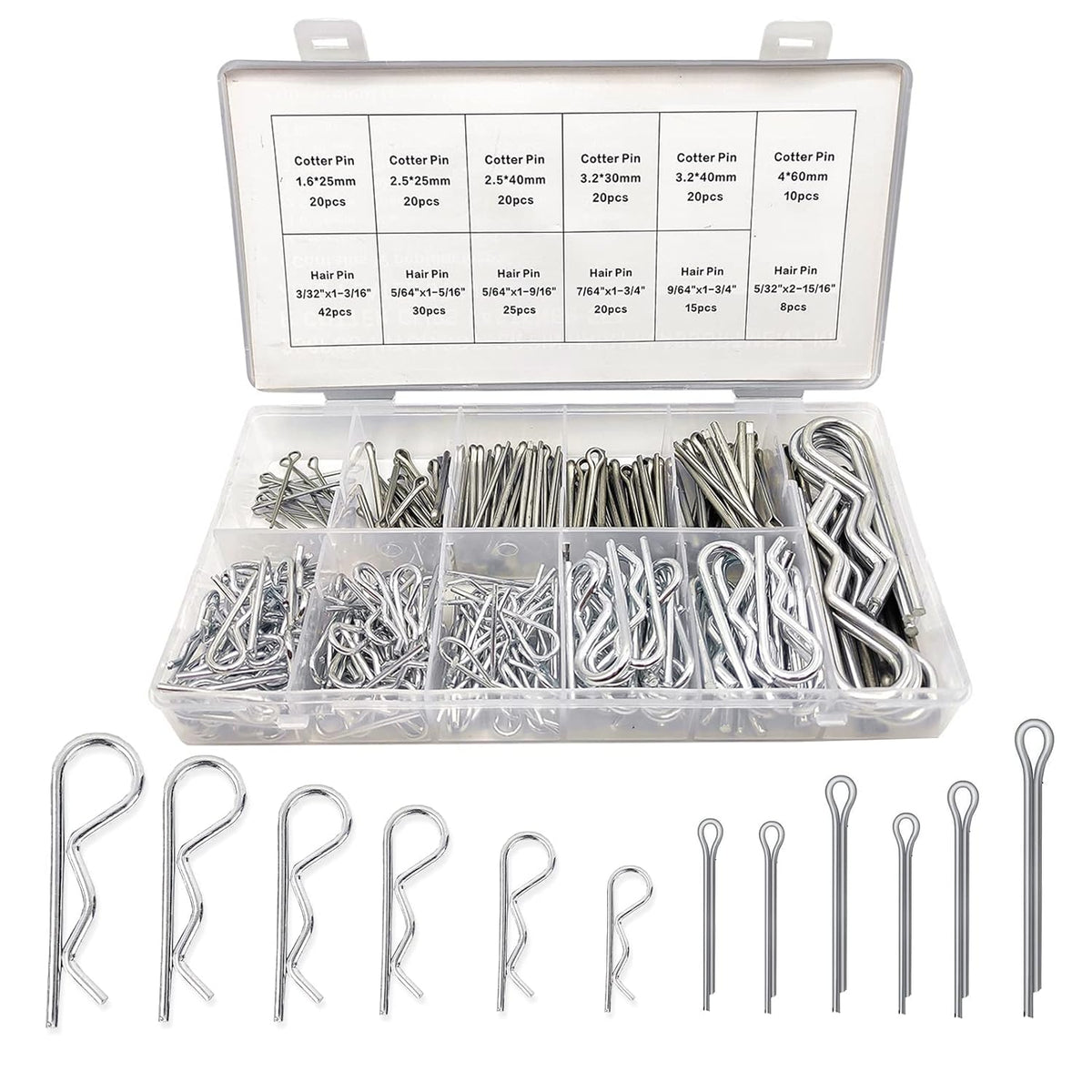 Boatsea 250Pcs Cotter Pin Assortment Kit R Clips Spring Retaining Hair Pins Assortment Kit